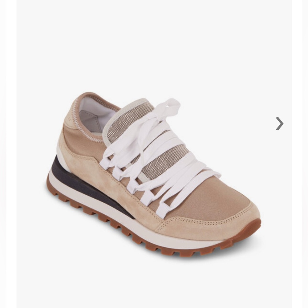 Brunello Cuchinelli Gold Suede & Metallic Jersey Monili Sneaker